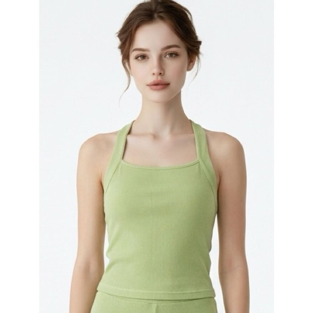 SHEIN | Ribbed Avacado Green Tie Halter Neck Top Women’s Size Small/4